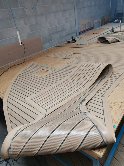Teektrue approved synthetic teak deck panels for fitting by certified fitters